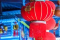 Beautiful Pattern of Chinese Red Lanterns Decorated at Wat Leng