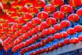 Beautiful Pattern of Chinese Red Lanterns Decorated at Wat Leng