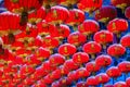 Beautiful Pattern of Chinese Red Lanterns Decorated at Wat Leng