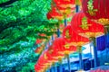 Beautiful Pattern of Chinese Red Lanterns Decorated at Wat Leng