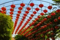 Beautiful Pattern of Chinese Red Lanterns Decorated at Wat Leng