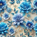 Beautiful pattern flowers blue wallpaper 3D decor for home Royalty Free Stock Photo