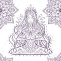 Ornamental woman in a yoga pose Vector illustration in ethnic, boho styles.