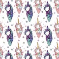 Beautiful pattern head and ice cream unicorn with long mane