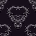 Beautiful pattern openwork heart with curls. Decorative seamless pattern for design on a purple background