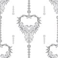 Beautiful pattern openwork vector heart with curls and small flowers. Decorative seamless pattern