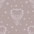 Beautiful pattern openwork vector heart with curls and small flowers. Decorative seamless pattern