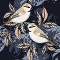 Beautiful pattern with ornament and birds in vintage style