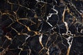 A beautiful pattern on the surface of a slab of black marble with yellow and white veins called New Portoro Royalty Free Stock Photo