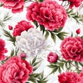 Realistic Red And White Peony Floral Pattern Vector Illustration