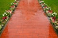 Beautiful pavement of red and brown clinker brick. Walking path Royalty Free Stock Photo