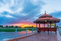 The beautiful .pavilion near the river with the beautiful sunset on the evening Royalty Free Stock Photo