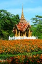 Beautiful pavilion Thai style temple has a flower garden front Royalty Free Stock Photo