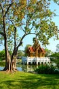 Beautiful pavilion Thai style temple on water Royalty Free Stock Photo