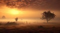 beautiful peaceful dawn mist landscape