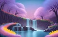 Beautiful and Peaceful Illustration of waterfall with trees, serene, tranquil, vibrant Royalty Free Stock Photo