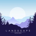Beautiful peaceful mountains landscape at sunset, nature background for banner, flyer, poster and cover, vector