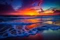 A beautiful and peaceful ocean sunset with colorful skies created by ai generated image. Royalty Free Stock Photo