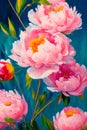 Beautiful peach pink peony flowers painting