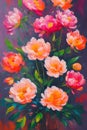 Beautiful peach pink peony flowers painting