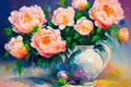 Beautiful peach pink peony flowers painting