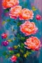 Beautiful peach pink peony flowers painting