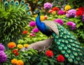 Beautiful peacock in a heavenly paradise