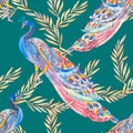 Beautiful peacock pattern. . Peacocks and plants.