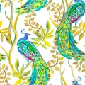 Beautiful peacock pattern. Tropical seamless