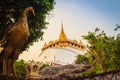 Beautiful peacock sculpture at front of Wat Saket Ratcha Wora Ma