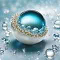 Beautiful Pearl on white oyster, very light blue background