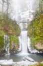 Icy lower tier Multnomah Falls Oregon in wintertime