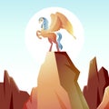 Beautiful Pegasus Winged Horse Prancing Spread Wings in Cliff Epic Illustration