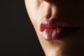 Beautiful Perfect Lips. Beauty young woman Lips. Close up over black background Royalty Free Stock Photo