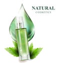 Beautiful perfume bottle with a cosmetic product, lotion, essence . The concept of natural cosmetics. Vector