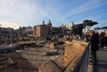 Beautiful perspective of the ancient ruins in central Rome