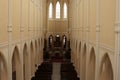 Beautiful perspective interior of catolic cathedral Royalty Free Stock Photo