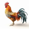 A beautiful phoenix rooster with a long tail, isolated on a white close-up.