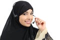 Beautiful phone operator arab woman working Royalty Free Stock Photo