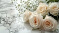 White Rose Bouquet on Marble - Funeral Floral Tribute or Cemetery Remembrance