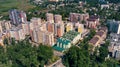 Aerial view of cityscape at summer sunny day.