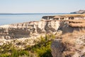 A beautiful photo of the nature of rocks and water. Cliff, ridge, canyon. Refuge, rest, relaxation, tourism. Cliff Stepan Razin, R Royalty Free Stock Photo