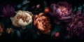 beautiful photo of a peony flower on a black background, horizontal photo, Generative AI Royalty Free Stock Photo