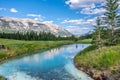Trans Canada Trail in Canmore, Alberta. The rocky mountains in the background. Royalty Free Stock Photo