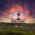 Beautiful photograph of the Cape Agulhas lighthouse with a beautiful sky. This lighthouse divides the Atlantic Ocean and the