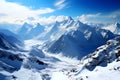 Beautiful photography, aerial view of snow mountain range landscape under blue sky Royalty Free Stock Photo