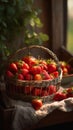 Fresh Strawberries in Vintage Wire Basket