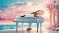 Beautiful piano in the sea idyllic vintage fantastic elegance romantic fantasy bright