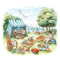 beautiful Picnic scene clipart illustration