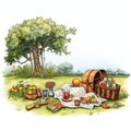 beautiful Picnic scene clipart illustration